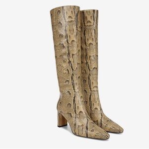 Sam Edelman Sylvia Tan Python Snake Wide Half Knee high dress boots 8.5